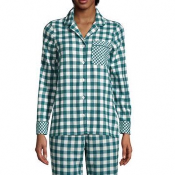 LANDSEND DraperJames Cotton Flannel PJ Set Majestic Green Gingham